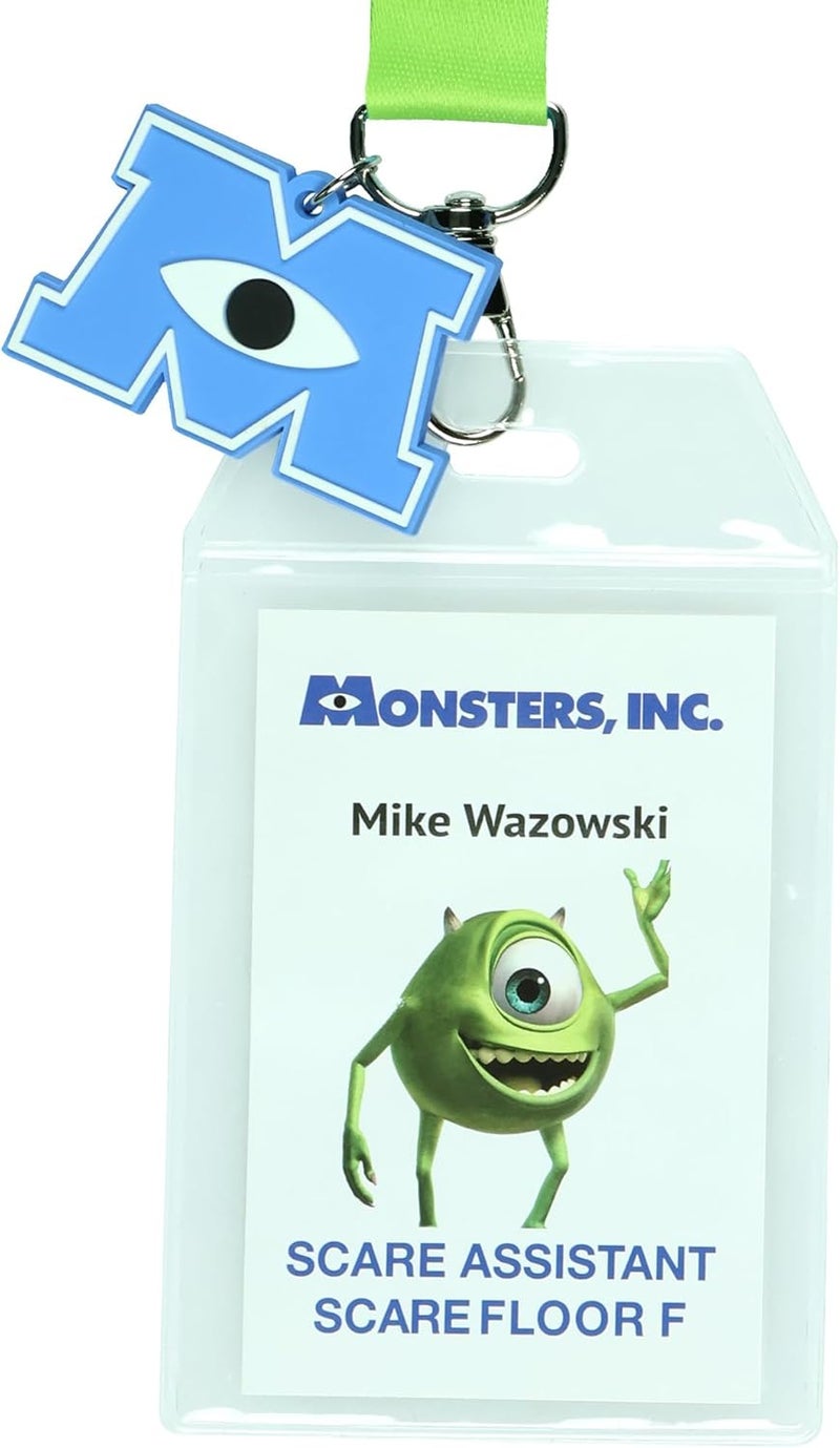 Disney Monsters Inc Scarer of The Month Mike Wazowski Scarer Assistant Breakaway Lanyard ID Badge Holder with 2" Rubber Charm (Green) - Image 2
